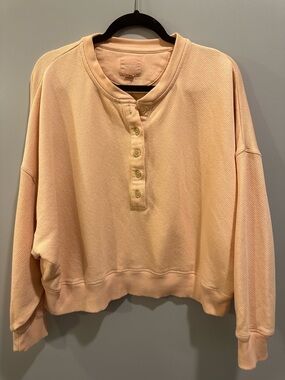 American Eagle Henley Oversized Pullover Sweatshirt Sunset Orange Size L